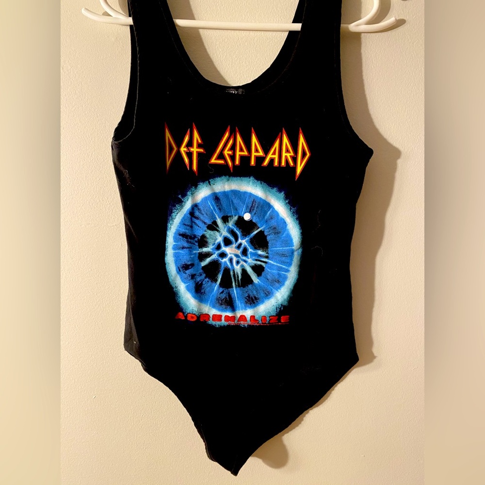 Def Leppard Black Tank Onesie/Unitard // Size SMALL